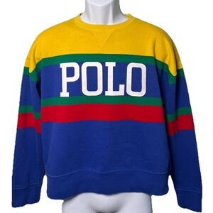Polo Ralph Lauren Colorblock Logo Cotton Sweater Mens S Blue Red Green Yellow